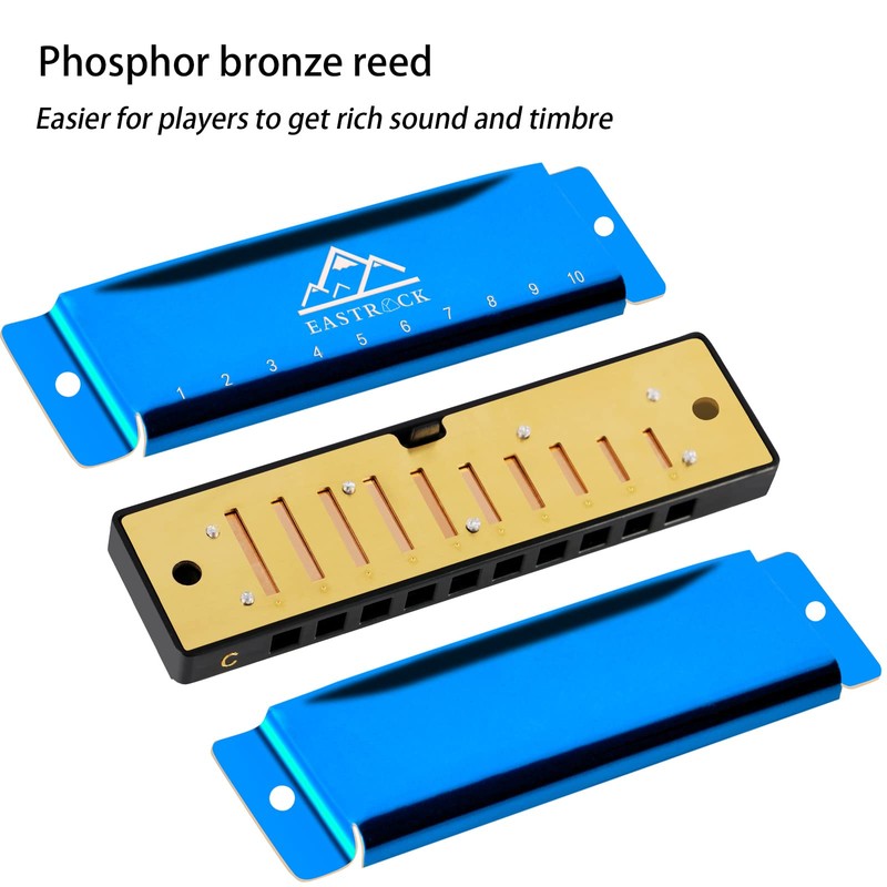 EastRock Harmonica C-major Harmonica with Box 10-hole harmonica for student,