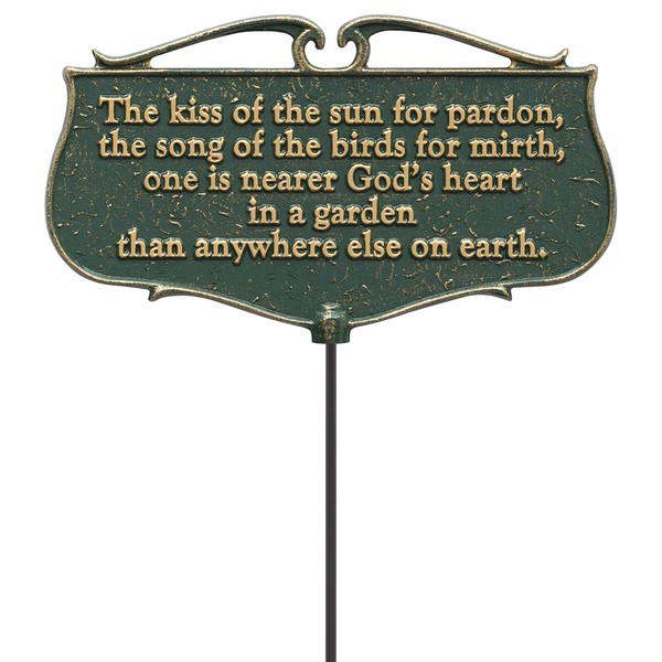 Whitehall Products "The Kiss of The Sun..." Garden Poem Sign, Green/Gold, Aluminum