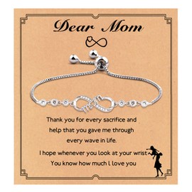 Infinity Endless Love Link Bracelets for Women Girls, 925 Sterling Silver Adjustable Bracelet with 5A CZ, Infinity Jewelry for Women Teen Girls Bracelets for Christmas Gifts (Mom)