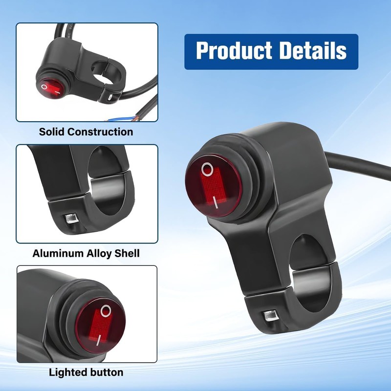 Norkmdi 7/8" Motorcycle Headlight Control Switch, 12V ATV Hazard Brake