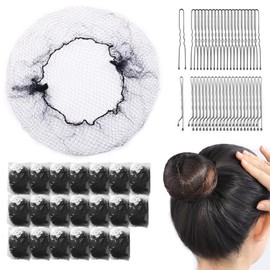 Hair Nets for Women - 24 Inches Hair Nets Invisible Long Lasting Elastic Lightweight Hair Nets for Ballet Bun Girls and Women Men,Hair Nets with Hair Pins and Hair Ties,Black