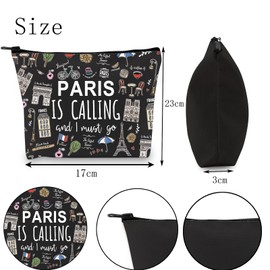 POFULL Paris Themed Gifts Paris Is Calling And I Must Go Cosmetic Bag Paris Lover Gift (Paris Is Calling black Bag)