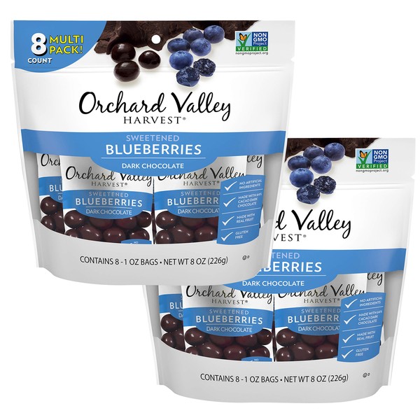 Orchard Valley Harvest Dark Chocolate Covered Blueberries, 1 Ounce Bags (Pack of 16), Gluten Free, Non-GMO, No Artificial Ingredients