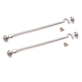 Pack of 2 x 12" (300mm) Heavy Duty Brass Cabin Hook & Eye Silent Catch/Latch/Holder/Back Gate/Shed/Patio Door in Various Finishes (Satin Chrome)