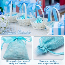 NAEBRO Small Jute Bags Pack of 30 Jute Gift Bags Small Jute Bags with Drawstring, 8 x 10 cm Fabric Bag Jute Jewellery Bag with Organza and Decorative Ribbon, Jute Bags for Wedding Gifts (Blue)