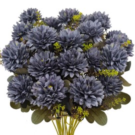 Guagb Fall Flowers Artificial Mums 2 Pcs 18 Heads Silk Chrysanthemums Fake Mums Faux Floral Bouquet Arrangements for Home Decor Indoor Outdoors Planter Pots Porch Autumn Decoration (Light Blue)