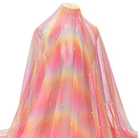 MAYJOYDIY 1.8m White Pearl Light Coral Color Tulle Fabric 1.5m Rainbow Sheer Polyester Mesh Fabric for Bridal Veil Wedding Table Decorations Sewing DIY Crafts Gowns Crafts