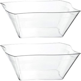 Plasticpro Disposable Elegant Wave Design Square Plastic Clear Serving Bowls Large Size, Heavy Duty, for Party's Snack or Salad Bowl, Pack of 8