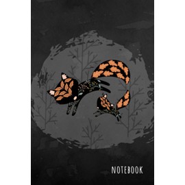 Notebook: 6x9 Medium Lined Journal with Numbered Pages and Blank Date on Top | Fox Silhouette Floral Design Black