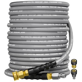 TechSweepPro 3/8" 4800PSI Pressure Washer Hose 100FT with Swivel Quick Connect for Cold/Hot Water Max 248°F, Kink Resistant Steel Wire Braided, Wear Resistant Power Washer Hose with M22 14mm Adapter