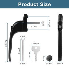 Faankiton 4PCS Replacement Window Handle Lock with Keys, Aluminum Alloy Inline Locking Universal Lockable Espag Handles 360° Rotation with 43mm Spindle Length for Indoor & Outdoor UPVC Windows (Black)