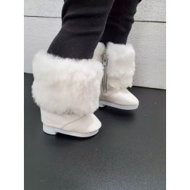 Justaskjoyce Boots, Tall  Leather Winter Plush Boots, White Fur Trim, for 18" Dolls