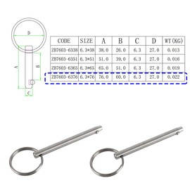 YXQ 2 Pcs Quick Release Pin, Diameter 1/4"(6.3mm), Total Length 3"(76mm), Effective Length 2.4"(61mm) Full 316 Stainless Steel, Bimini Tops for Boats Accessories