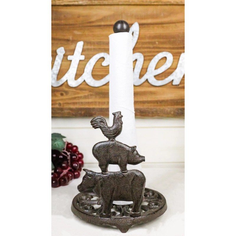 Ebros Gift Cast Iron Rustic Farm Barn Animals Rooster Pig