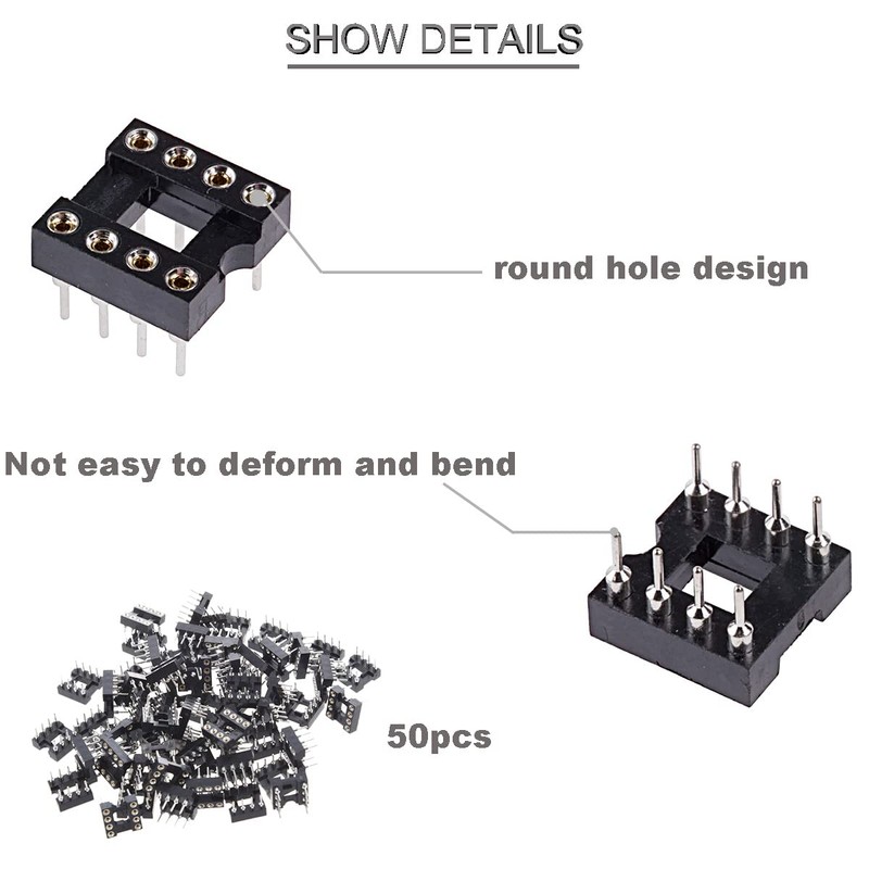 Youmile 50pcs DIP IC Socket Round 2.54mm Spacing 8 Pin