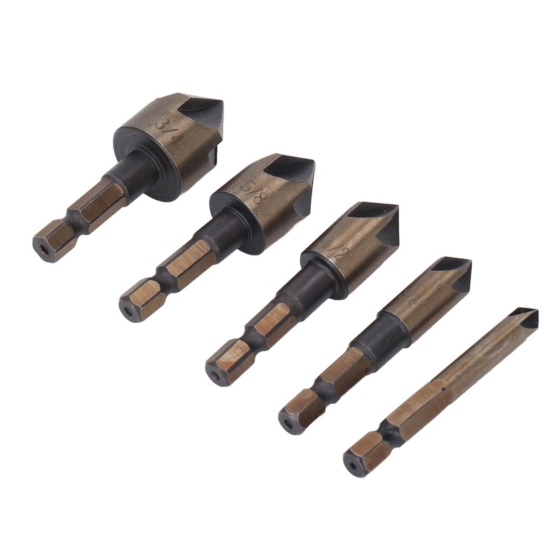 5 Pcs Countersink Drill Bit 1/4in 3/8in 1/2in 5/8in 3/4in
