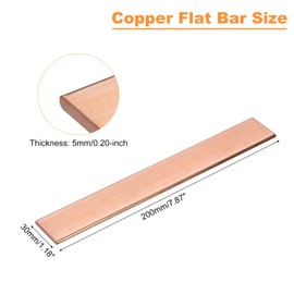 sourcing map Copper Flat Bar, 0.2" Thickness x 1.18" Width x 7.87" Length Copper Bus Bar Stock Plate Mill for Electrical (5mm x 30mm x 200mm)