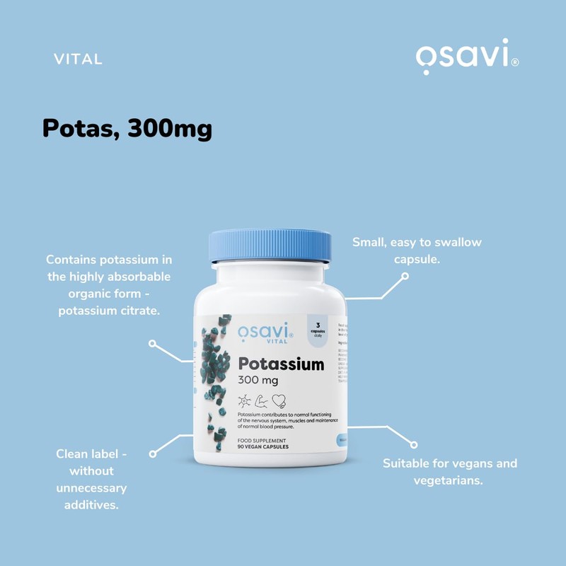 Osavi Potassium 300mg – 180 Vegan Capsules | Highly Absorbable