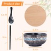 Japanese Ramen Bowl Set with Chopsticks and Spoon Hand-Painted Blue