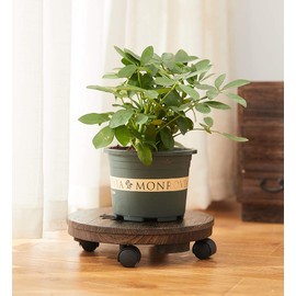 SINOBEST Wood Plant Caddy, Heavy Duty Rolling Planter Dolly With Rotating Casters, Movable Flower Pot Stand, Round Plant Stand With Lockable Wheels, Heavy Objects Hauling (12 Inch)