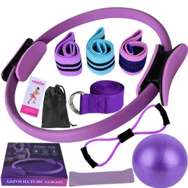SnapTek Pilates Kit for Women Pilates Equipment Ring and Ball Set Magic Circle Hoop with Pilates Ring and Ball Set,Booty Bands,5 Resistance Bands,Accessories,Pilates Set for Legs Arms and Thighs