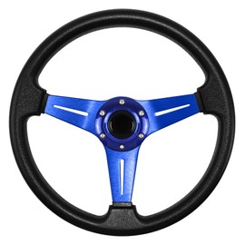 QYMOPAY Universal 13.6 Inch 6 Bolt Anti-Slip Leather and Aluminum Gaming Steering Wheel with Horn Button for Car Sim Driving/JDM Sports Racing Steering Wheel (Blue)