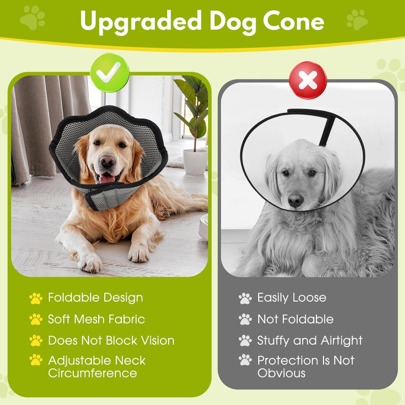 Dog Cone Collar, Foldable Soft Recovery Collar for Dogs After