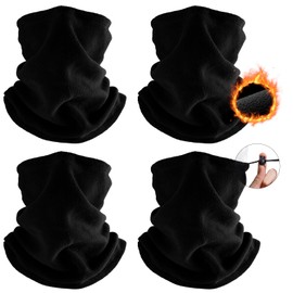 Winter Neck Warmer Face Ski Mask: 4 Pack Neck Gaiter Wind Protection Face Cover Fleece Balaclava Scarf for Men Women, Black