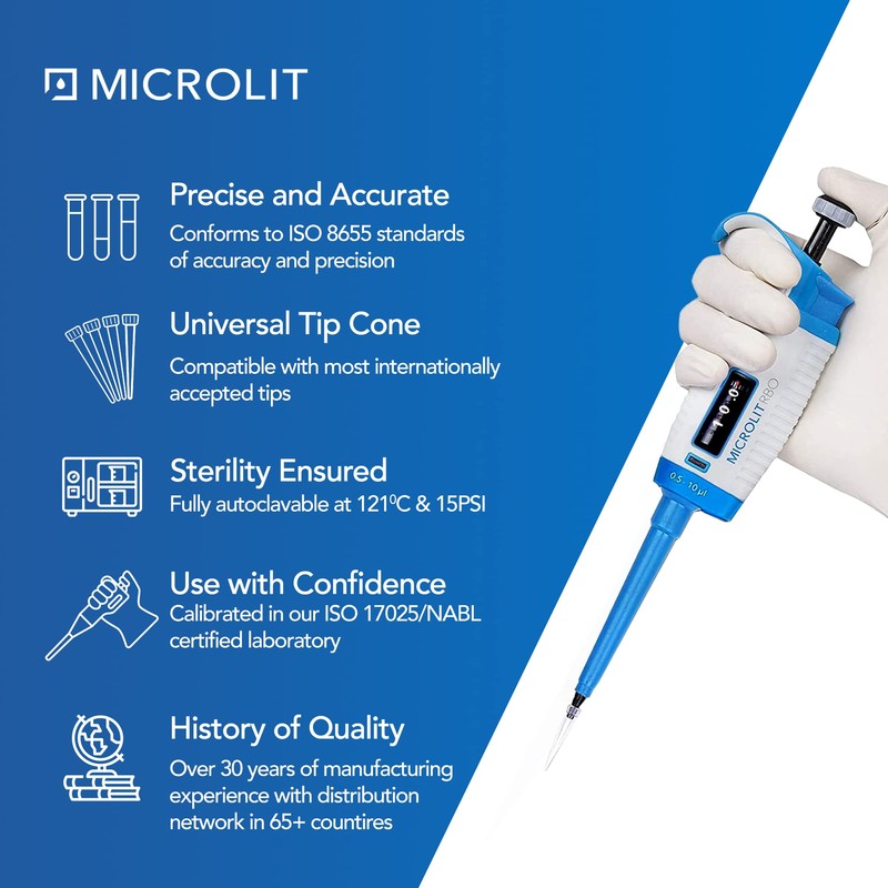 MICROLIT - Single-Channel Pipettes with Adjustable Volume, Accurate and Calibrated