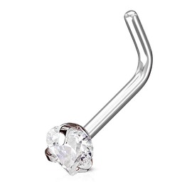Autiga Nose Piercing Stud Nose Stud Nose Piercing Curved Zirconia Heart Crystal L Shape, Stainless Steel, Cubic Zirconia