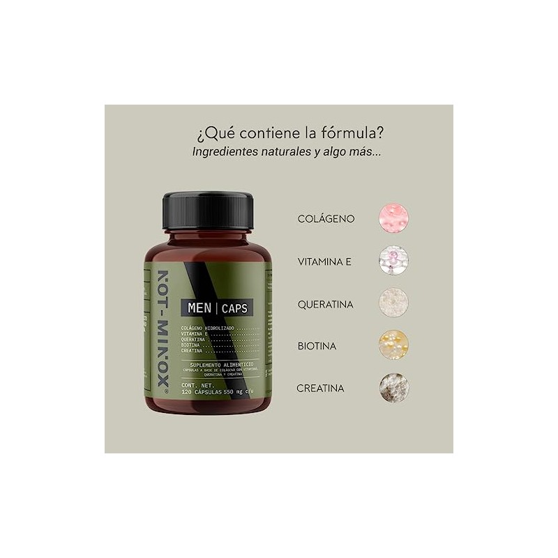 Men Caps Crecimiento Cabello Barba Bigote Multivitamínico Colágeno Hidrolizado Biotina