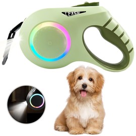 Correa Retráctil para Perro con Luz Led, 6 M Correa RetráCtil de Recargable, Tiene Un Mango Antienredos Y Antideslizante de 360°, Durable Correa Retractilar para Perro de Menos de 50 Kg.(Verde)