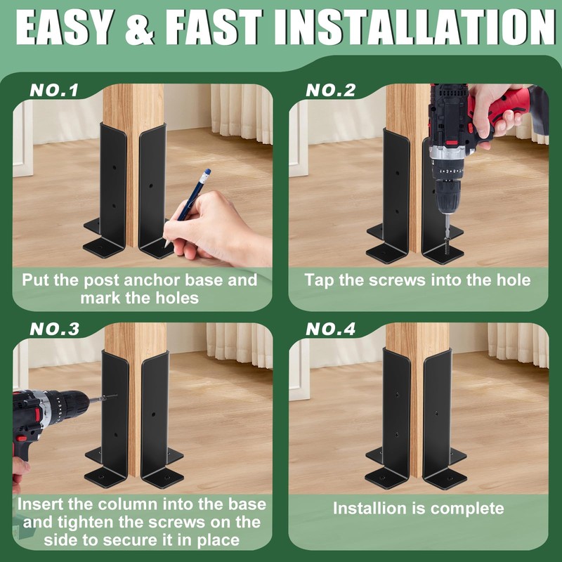 4Pcs Adjustable Post Anchor Base Fit 1.5x1.5,2x2,2x4,4x4 Wood Fence Pergola