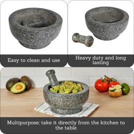 IMUSA 8.5" Traditional Heavy Duty Polished Granite Molcajete for Fresh Guacamole, Salsa, Pesto, Herbs, Spices