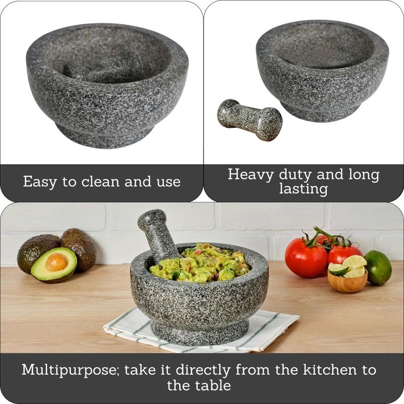 IMUSA 8.5" Traditional Heavy Duty Polished Granite Molcajete for Fresh