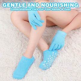 Moisturizing Glove and Sock, Gel Spa Moisturizing Therapy Sock ＆ Glove, Soften Repairing Dry Cracked, Hands Feet Skin Care, Effective in Repair Dry and Chapped Hands and Feet Skin Care(4 PCS/Blue)