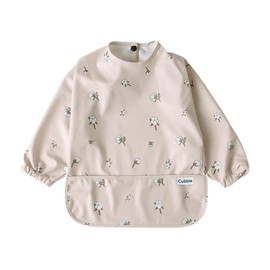 Cubble Waterproof Coverall Baby Feeding Bibs for Mealtimes and Messy Play, Adjustable, Baby Weaning (Cotton Flower, Small (6-12M))