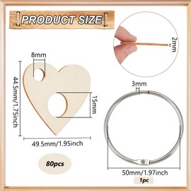 BENECREAT 80pcs Thread Drops Wooden Thread Drop Heart Floss Drop with Rings for Thread Storage, Spooling, Thread Classification, Embroidery Thread, Crochet Accessories, Sorting Thread Materials,