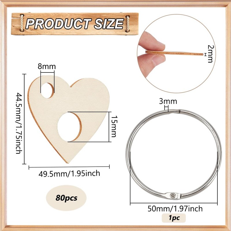 BENECREAT 80pcs Thread Drops Wooden Thread Drop Heart Floss Drop