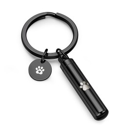 PiercingJak Cremation Jewellery Urn Keyring for Ashes Stainless Steel Pet Dog Paw Print Cylinder Bottle Urn Keychain Memorial Ashes Keepsake Cremation Keyrings for Ashes