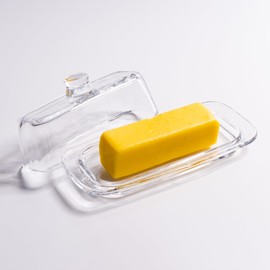 Clear Glass Butter Dish with Lid, Covered Butter Stick Holder Tray, Crystal Glass Butter Storage Container for Kitchen Countertop(7.9*3.55 in)