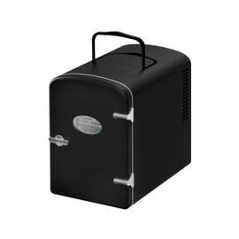 InfiniPower Mini Fridge with Observation Window 6 Liter/9 Can Portable Warmer and Cooler Personal Refrigerator, Indoor-Outdoor with 12V DC and 110V AC Cords, 6L, Black