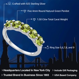 Gem Stone King 4MM Round Gemstone Birthstone 5-Stone Wedding Band Ring | 925 Sterling Silver | Five Stone Engagement Anniversary Promise Ring For Women | Available in Size 5, 6, 7, 8, 9