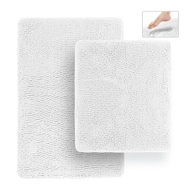 Tafts Bathroom Rugs, Extra-Thick Memory Foam Bath Mat, Ultra-Soft Chenille Microfiber, Highly Absorbent, Machine Washable, Shaggy Bath Mats for Bathroom, Non-Slip (21x32 + 20x22, 2pcs) White