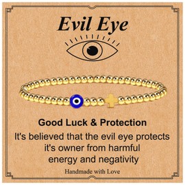 Long Tiantian Gold Cross Evil Eye Bracelet for Women & Men, Adjustable Beaded Bracelets, Ojo Protection, Trendy Jewelry, Gifts