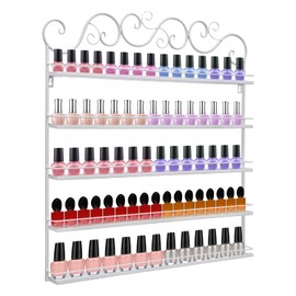 SHOUMANUAL Metal Nail Polish Racks, 5-Tier Wall Mounted Nail Polish Display Holder Organizer Rack for Home Salon Business Spa W26 X D2.2 (White)