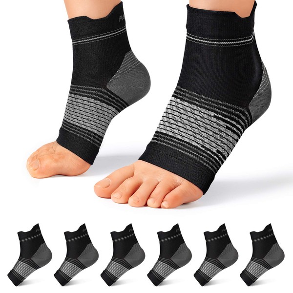 Plantar Fasciitis Sock (6 Pairs) for Men and Women, Compression Foot Sleeves with Arch and Ankle Support (Black, Medium)