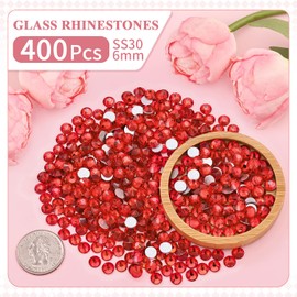 400PCS SS30/6mm Crystal Rhinestones (Light Red/Light Siam) with 2Pcs 10ml B7000 Jewelry Glue, Bedazzling Flatback Glass Rhinestones for Crafting, Gems Diomand for Tumbler Shoes Clothing Mugs Nail Art