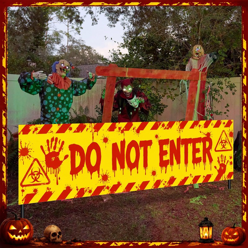 Halloween Clown Banner Outdoor, Do Not Enter Sign, Circus Decor