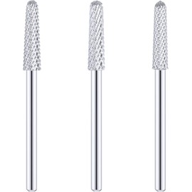 3 Pieces Nail Drill Bits Cone Shape Carbide Bit Carbide Nail Drill Bits for Manicure Pedicure Tools Machine, 3/32 Inch Shank Size, Grit Size XF, F, M (Silver)